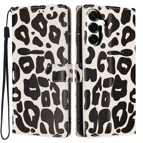 For Samsung Galaxy S25+ Case Leopard Print Wallet Stand Flip Leather Phone Cover with Wrist Strap - Black - 1