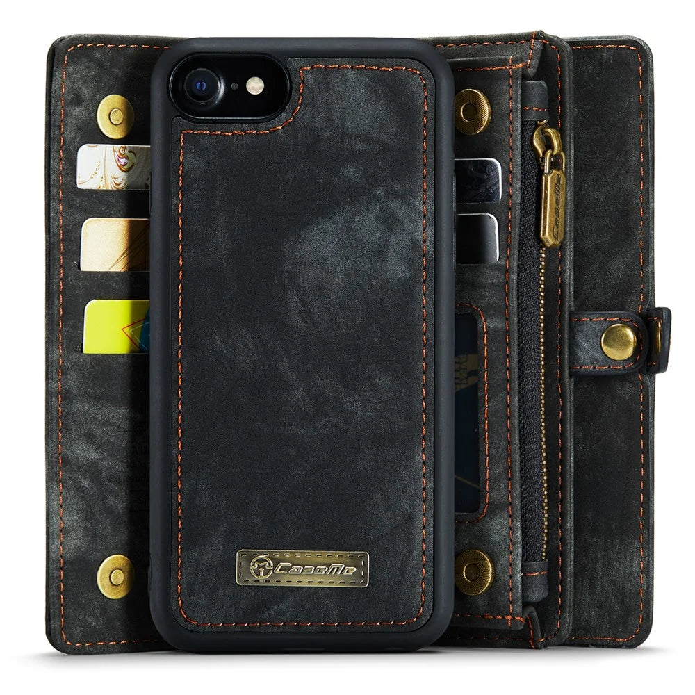 CASEME 008 Series for iPhone 6 / 6s / 7 / 8 4.7 inch / SE (2020) / (2022) PU Leather Zipper Pocket Case Detachable Phone Cover with Stand Wallet - Black - 3