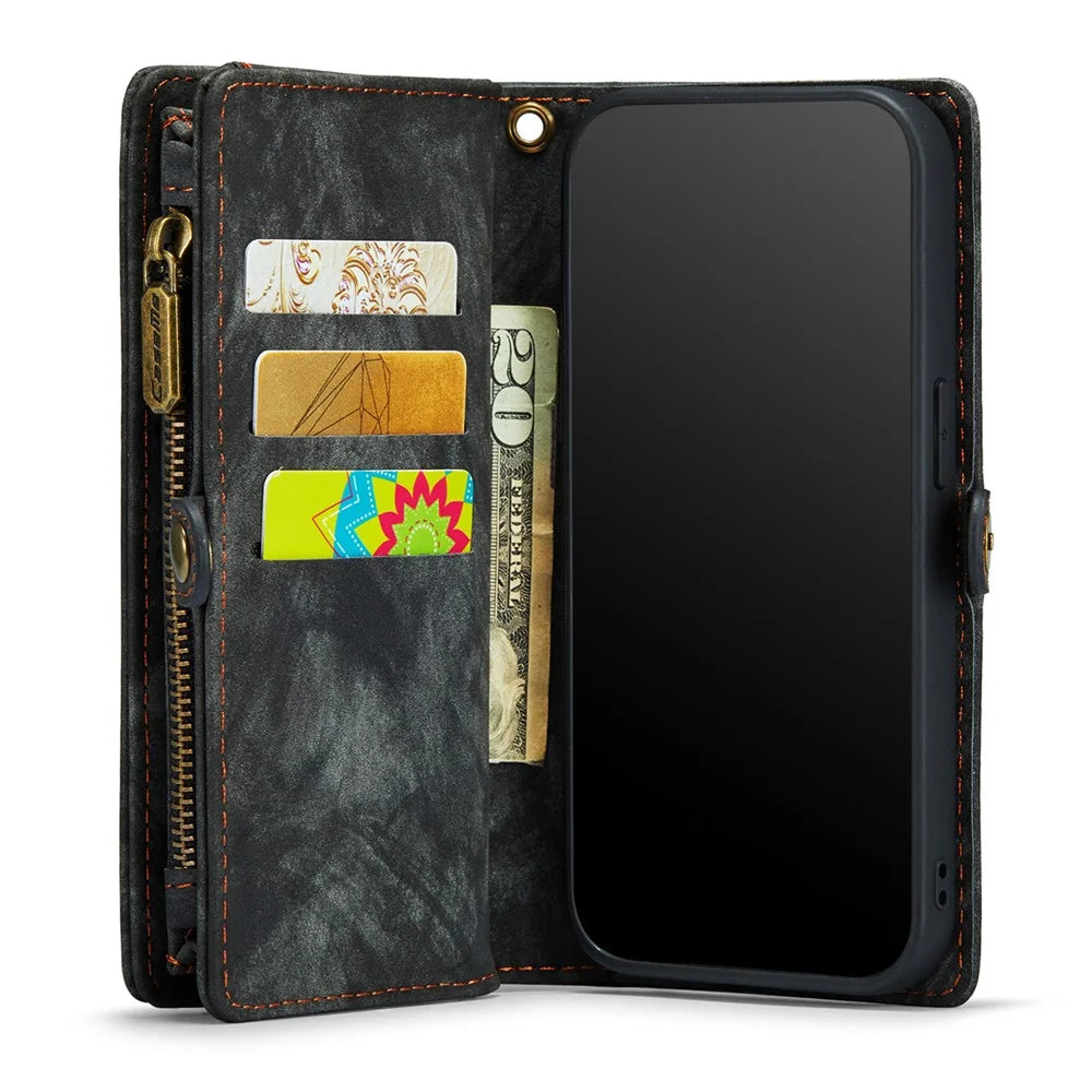 CASEME 008 Series for iPhone 6 / 6s / 7 / 8 4.7 inch / SE (2020) / (2022) PU Leather Zipper Pocket Case Detachable Phone Cover with Stand Wallet - Black - 5