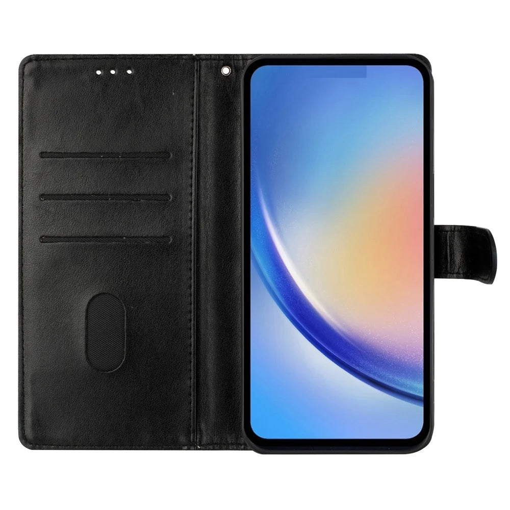 For Samsung Galaxy A18 4G Wallet Phone Case Butterfly Floral Imprint Leather Flip Cover with Strap - Black - 3