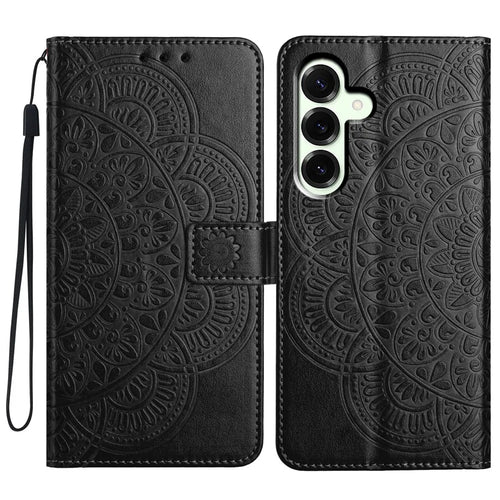 For Samsung Galaxy A18 4G Leather Case Stand Card Slots Mandala Pattern Phone Cover with Wrist Strap - Black - 1