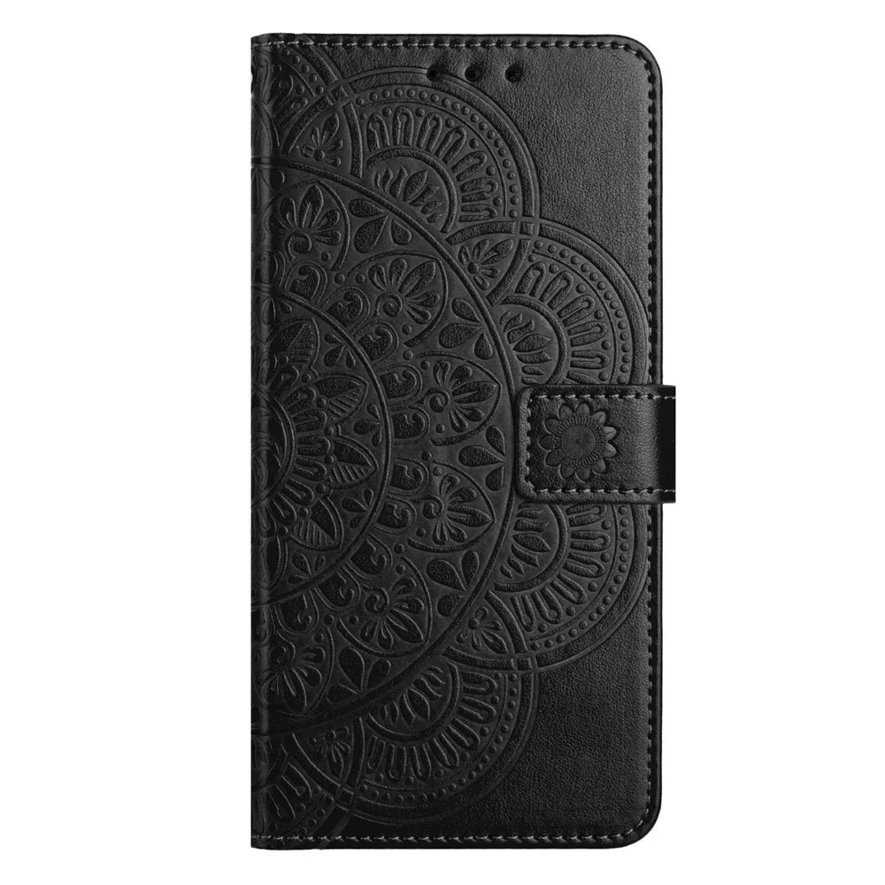 For Samsung Galaxy A18 4G Leather Case Stand Card Slots Mandala Pattern Phone Cover with Wrist Strap - Black - 6