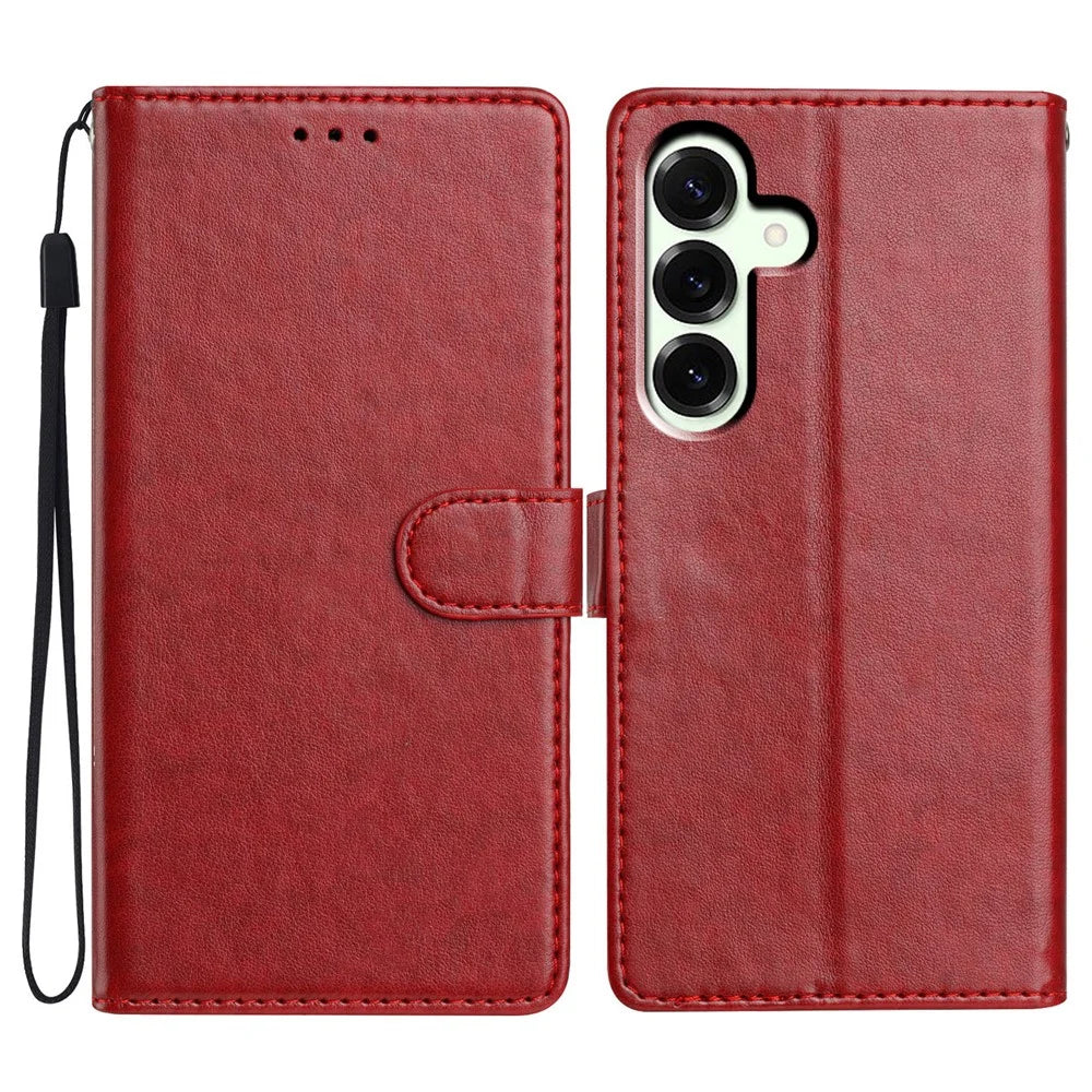 For Samsung Galaxy A18 4G Leather Case Wallet Stand Phone Cover with Handy Strap - Red - 1