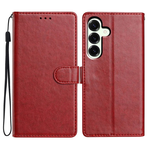 For Samsung Galaxy A18 4G Leather Case Wallet Stand Phone Cover with Handy Strap - Red - 1