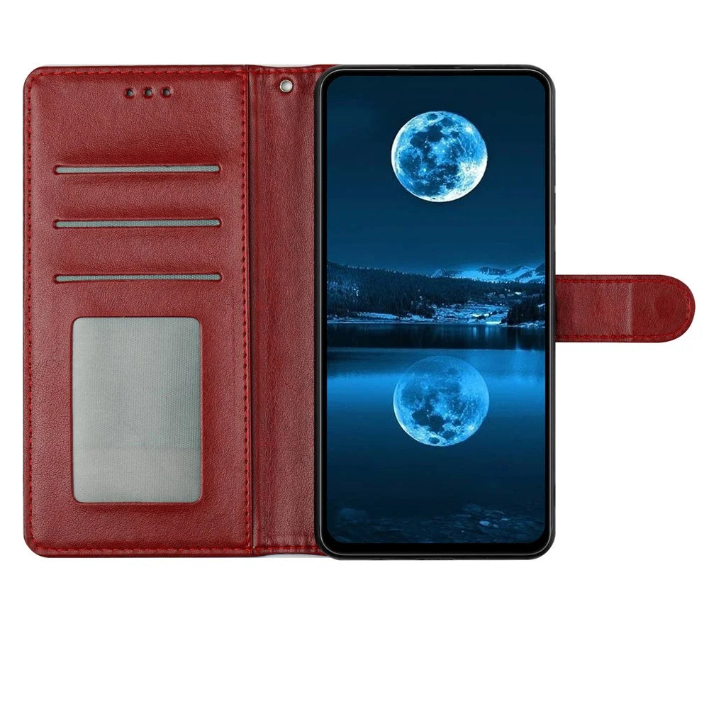 For Samsung Galaxy A18 4G Leather Case Wallet Stand Phone Cover with Handy Strap - Red - 3