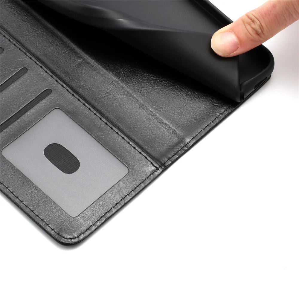 For Samsung Galaxy A18 4G Wallet Case Litchi Texture Leather Flip Cover with Card Slots and Hand Strap - Black - 4