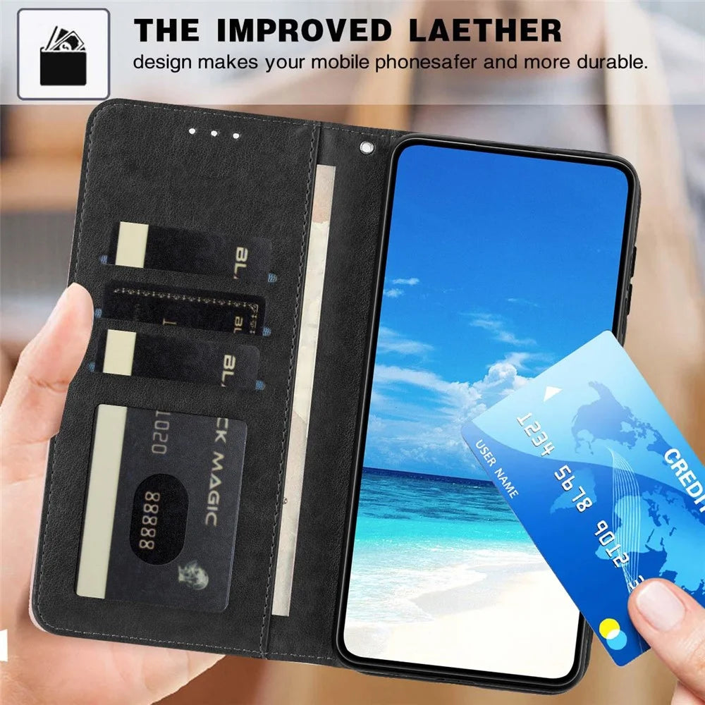 For Samsung Galaxy A18 4G Wallet Case Litchi Texture Leather Flip Cover with Card Slots and Hand Strap - Black - 5