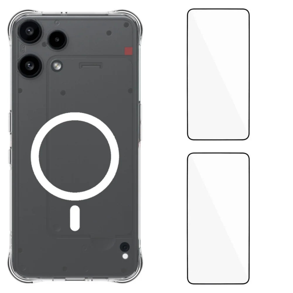 WANLONFENG for Nothing Phone (3a) Lite 5G WL1 Series 2.0mm Magnetic Case Clear TPU Phone Back Cover with 2Pcs Screen Films - Transparent - 1