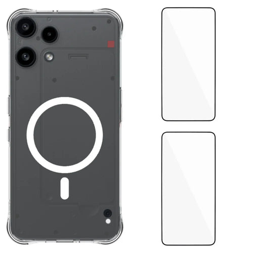 WANLONFENG for Nothing Phone (3a) Lite 5G WL1 Series 2.0mm Magnetic Case Clear TPU Phone Back Cover with 2Pcs Screen Films - Transparent - 1