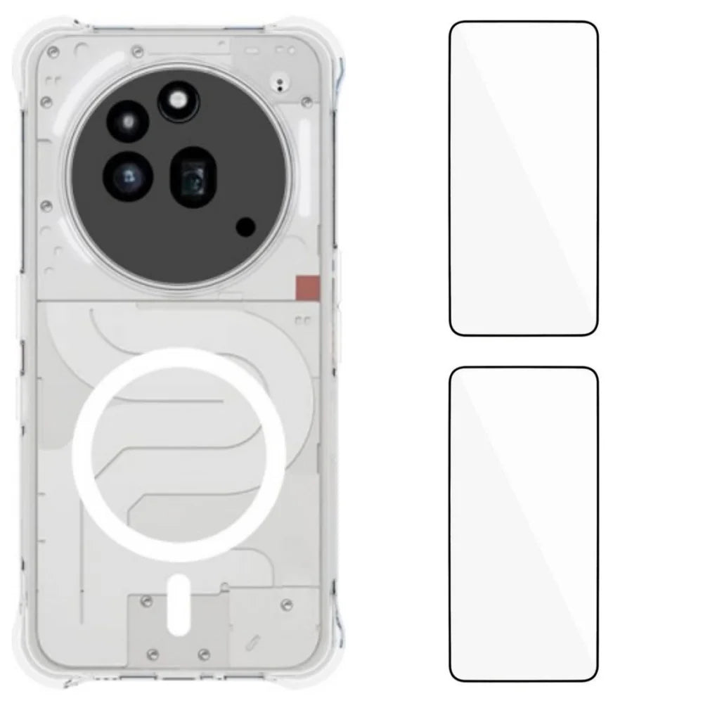 WANLONFENG for Nothing Phone (3a) Pro WL1 Series 2.0mm Magnetic Case Clear TPU Phone Back Cover with 2Pcs Screen Films - Transparent - 1
