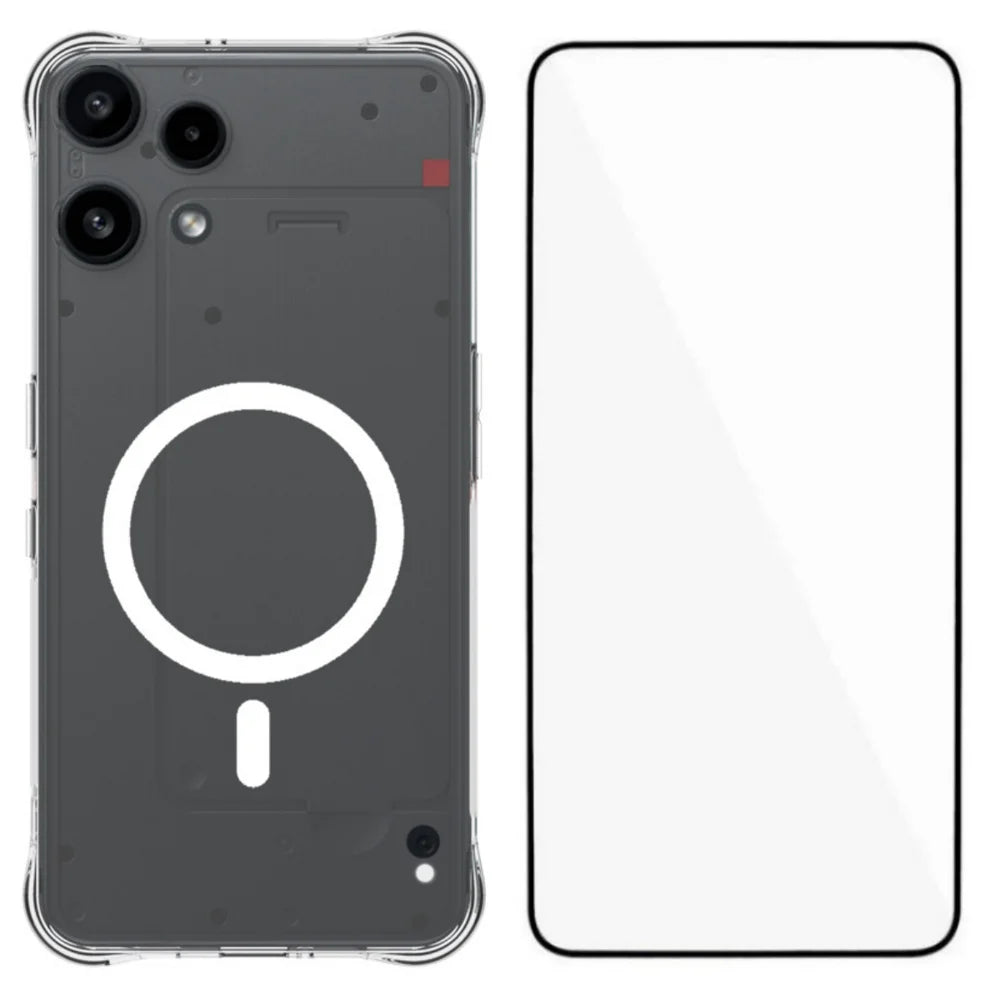 WANLONFENG for Nothing Phone (3a) Lite 5G WL2 Series 2.0mm Magnetic Case Clear TPU Phone Back Cover with Screen Film - Transparent - 1