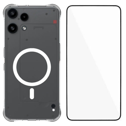 WANLONFENG for Nothing Phone (3a) Lite 5G WL2 Series 2.0mm Magnetic Case Clear TPU Phone Back Cover with Screen Film - Transparent - 1