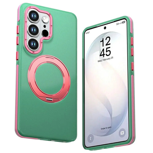 For Samsung Galaxy S26 Ultra Case Rotating Kickstand Contrasting Color Design PC + TPU Phone Cover - Green - 1