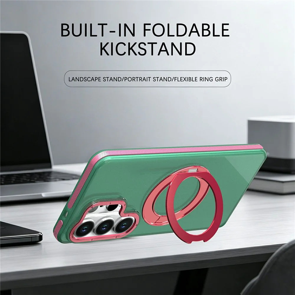 For Samsung Galaxy S26 Ultra Case Rotating Kickstand Contrasting Color Design PC + TPU Phone Cover - Green - 2