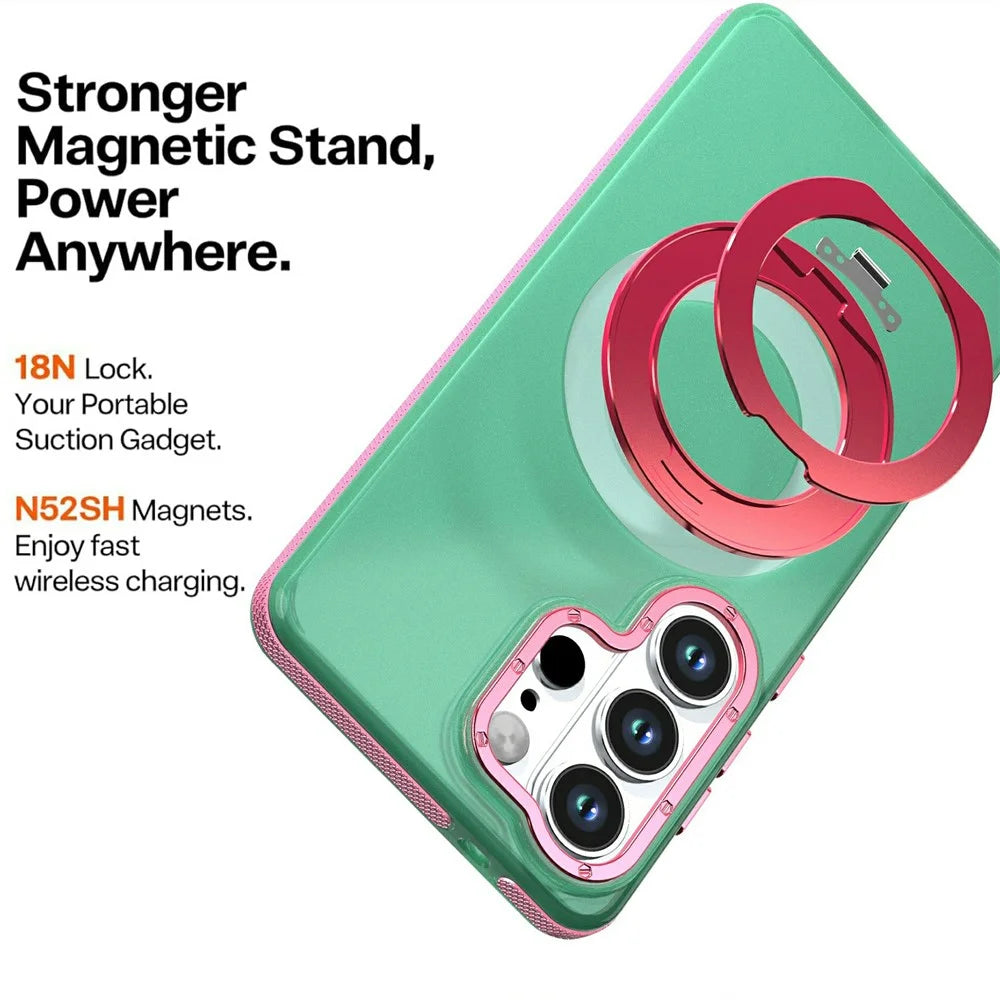 For Samsung Galaxy S26 Ultra Case Rotating Kickstand Contrasting Color Design PC + TPU Phone Cover - Green - 3