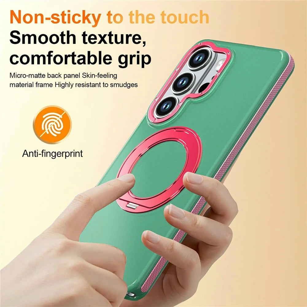 For Samsung Galaxy S26 Ultra Case Rotating Kickstand Contrasting Color Design PC + TPU Phone Cover - Green - 4