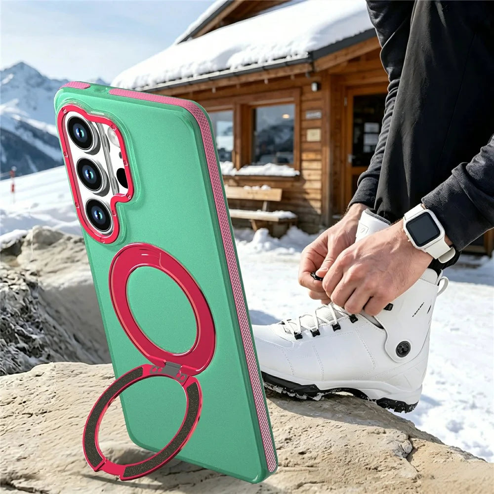 For Samsung Galaxy S26 Ultra Case Rotating Kickstand Contrasting Color Design PC + TPU Phone Cover - Green - 6