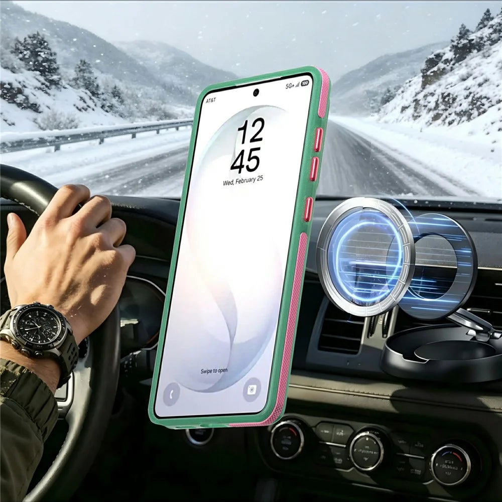 For Samsung Galaxy S26 Ultra Case Rotating Kickstand Contrasting Color Design PC + TPU Phone Cover - Green - 7