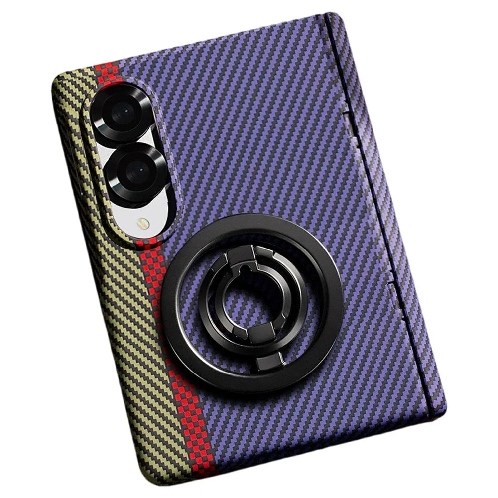 For Samsung Galaxy Z Fold8 Case Ring Holder Kickstand Hard PC Phone Cover with Screen Film - Purple - 1