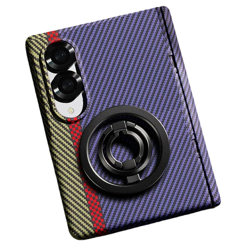 For Samsung Galaxy Z Fold8 Case Ring Holder Kickstand Hard PC Phone Cover with Screen Film - Purple - 1