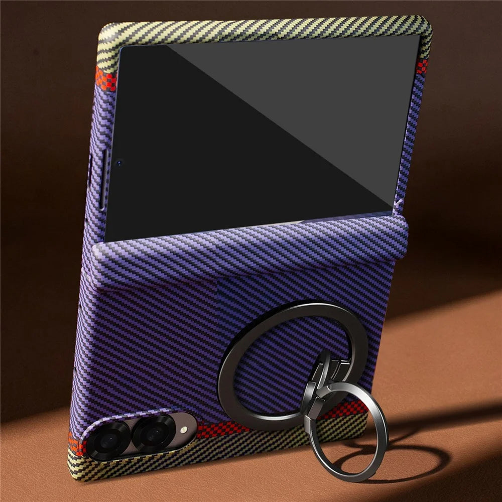 For Samsung Galaxy Z Fold8 Case Ring Holder Kickstand Hard PC Phone Cover with Screen Film - Purple - 3