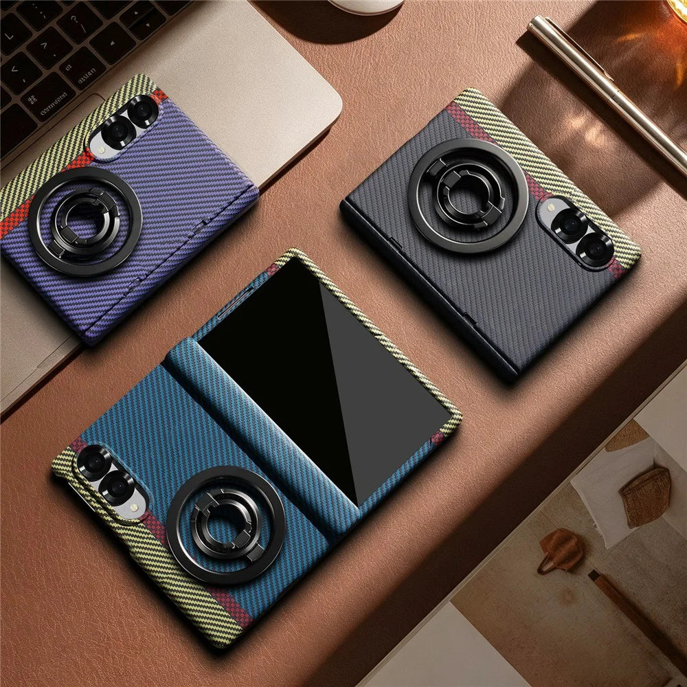For Samsung Galaxy Z Fold8 Case Ring Holder Kickstand Hard PC Phone Cover with Screen Film - Purple - 6