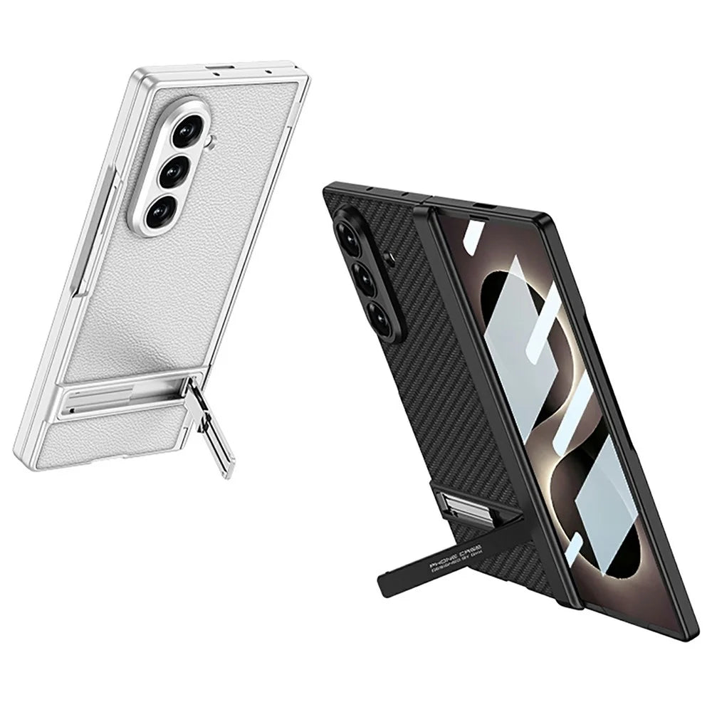 GKK for Samsung Galaxy Z Fold8 Ultra Case Kickstand PU Leather + PC Phone Cover with Tempered Glass Film - Silver - 2