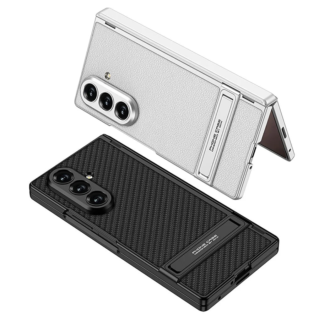 GKK for Samsung Galaxy Z Fold8 Ultra Case Kickstand PU Leather + PC Phone Cover with Tempered Glass Film - Silver - 3