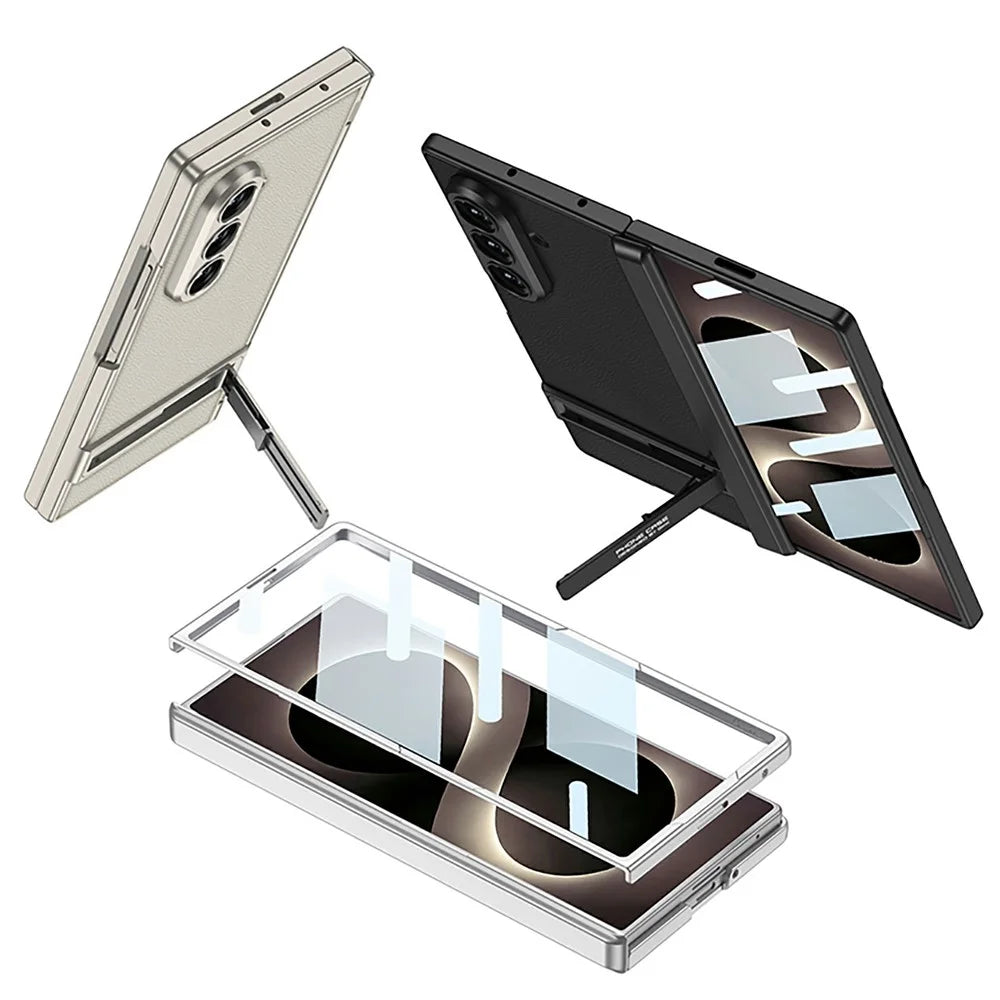 GKK for Samsung Galaxy Z Fold8 Ultra Case Kickstand PU Leather + PC Phone Cover with Tempered Glass Film - Silver - 4