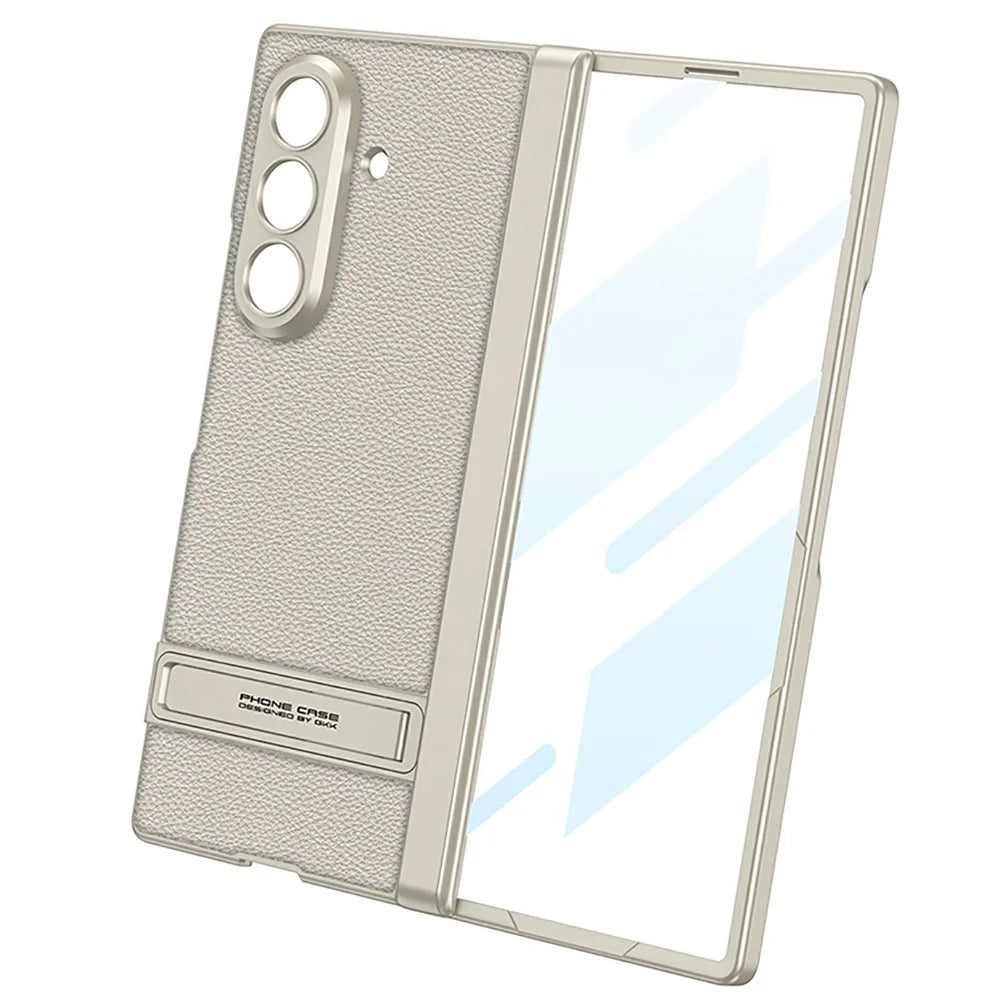 GKK for Samsung Galaxy Z Fold8 Ultra Case Kickstand PU Leather + PC Phone Cover with Tempered Glass Film - Silver - 5