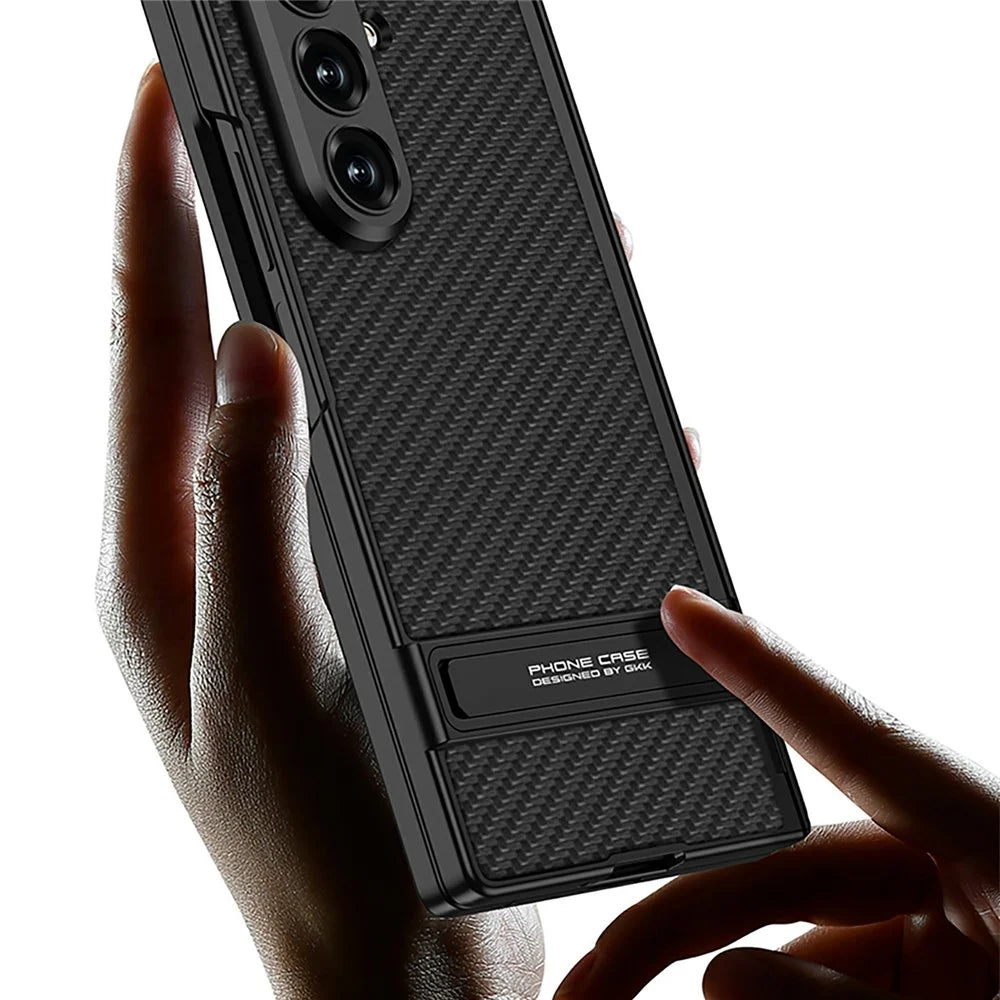 GKK for Samsung Galaxy Z Fold8 Ultra Case Kickstand PU Leather + PC Phone Cover with Tempered Glass Film - Silver - 6
