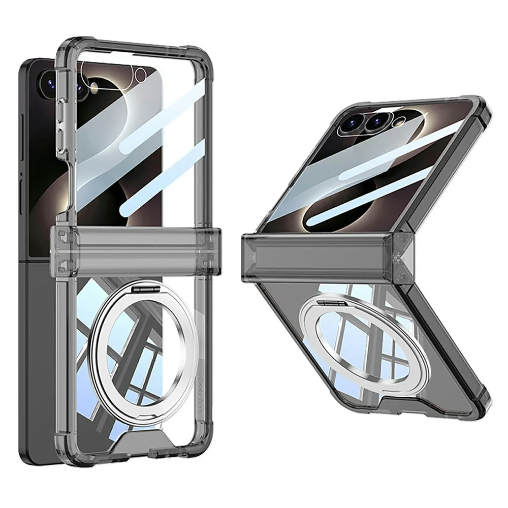 GKK For Samsung Galaxy Z Flip8 Case Magnetic Kickstand Airbag Hinge Protection TPU Phone Cover with Back Film - Transparent Black - 1