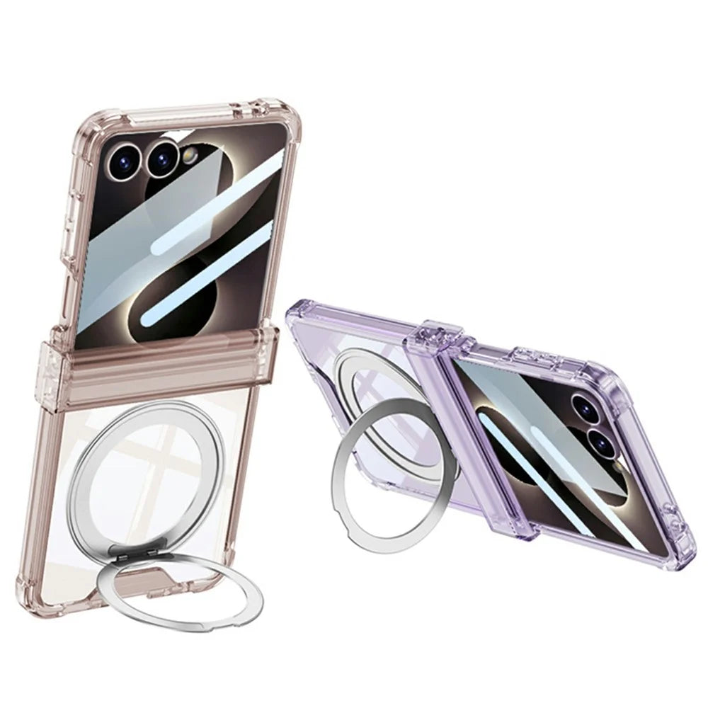 GKK For Samsung Galaxy Z Flip8 Case Magnetic Kickstand Airbag Hinge Protection TPU Phone Cover with Back Film - Transparent Black - 2