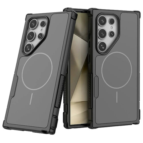 For Samsung Galaxy S24 Ultra Magnetic Case Shockproof Airbag PC+TPU Phone Cover - Black - 1