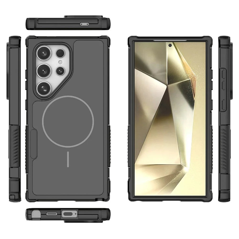 For Samsung Galaxy S24 Ultra Magnetic Case Shockproof Airbag PC+TPU Phone Cover - Black - 4