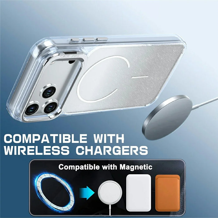 For iPhone 18 Pro Max / 17 Pro Max Magnetic Case Gradient Glitter Shockproof TPU PC Phone Cover - White - 4
