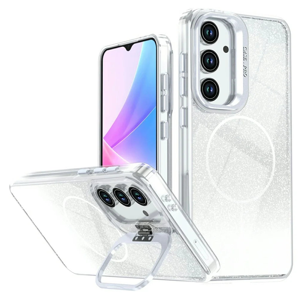 For Samsung Galaxy S26 FE Magnetic Case Gradient Glitter Shockproof TPU PC Phone Cover - White - 1