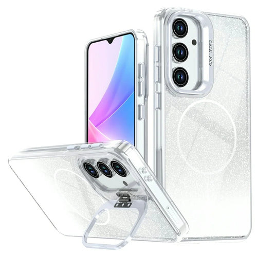 For Samsung Galaxy S26 FE Magnetic Case Gradient Glitter Shockproof TPU PC Phone Cover - White - 1