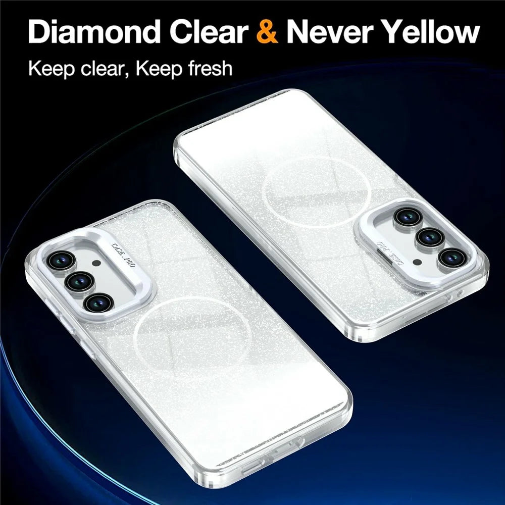 For Samsung Galaxy S26 FE Magnetic Case Gradient Glitter Shockproof TPU PC Phone Cover - White - 2