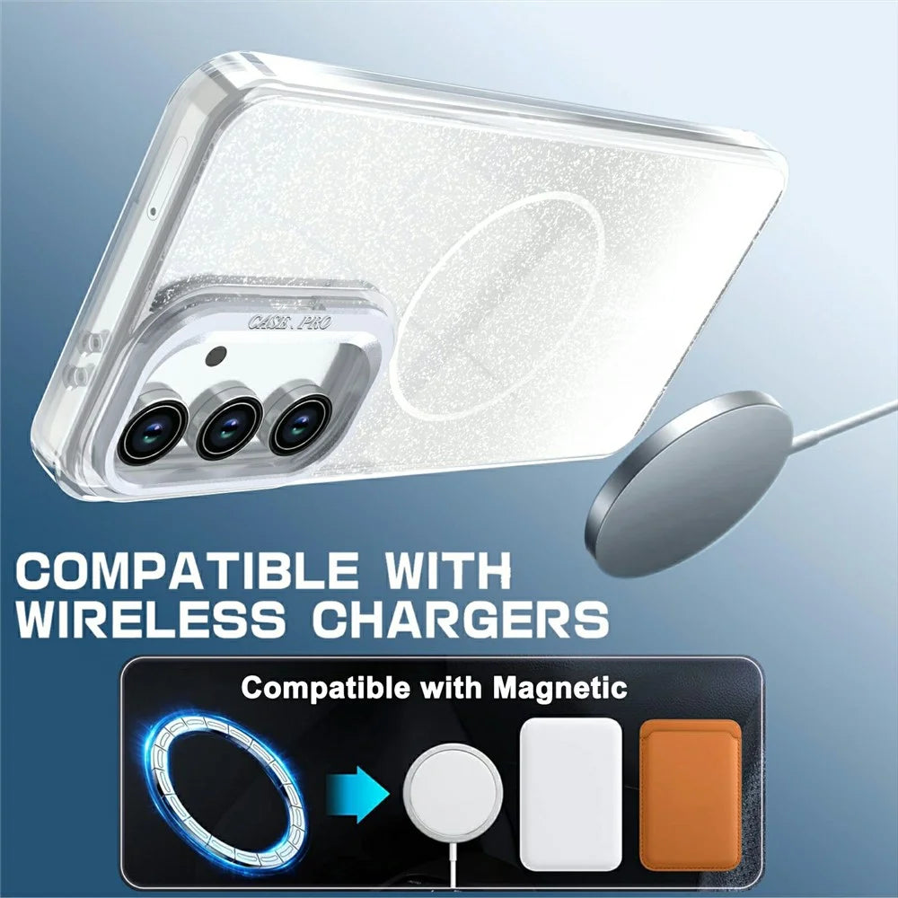 For Samsung Galaxy S26 FE Magnetic Case Gradient Glitter Shockproof TPU PC Phone Cover - White - 3