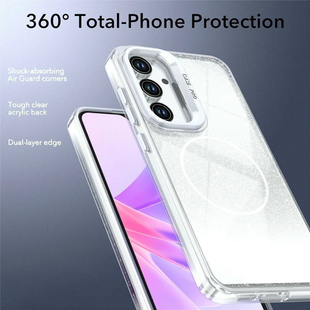 For Samsung Galaxy S26 FE Magnetic Case Gradient Glitter Shockproof TPU PC Phone Cover - White - 5