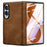 For Samsung Galaxy Z Fold8 Case Hinge Protection Leather + PC Phone Cover with HD Clear Tempered Glass Film - Brown - 1