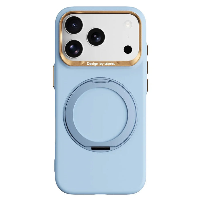 ABEEL For iPhone 17 Pro  /  18 Pro Magnetic Case Ring Kickstand Liquid Silicone Feel PC Phone Cover - Sky Blue - 1