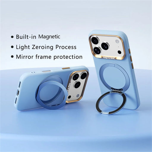 ABEEL For iPhone 17 Pro  /  18 Pro Magnetic Case Ring Kickstand Liquid Silicone Feel PC Phone Cover - Sky Blue - 2