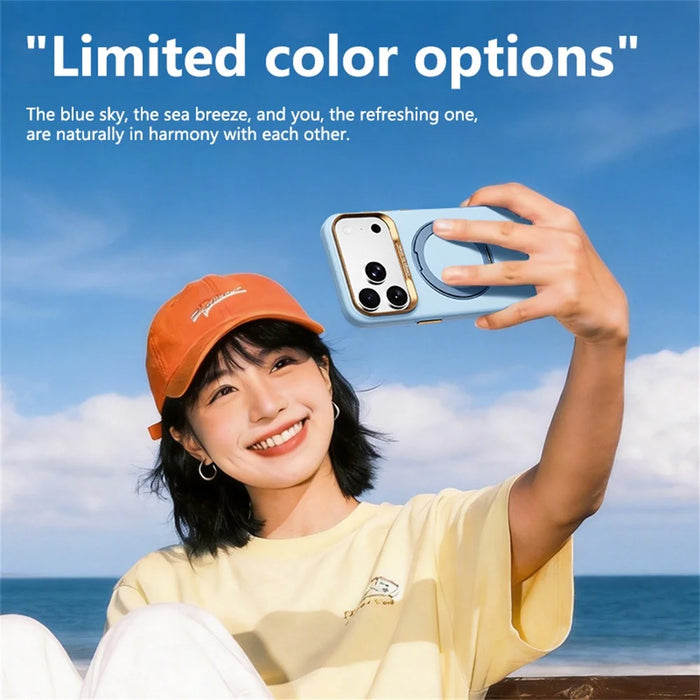 ABEEL For iPhone 17 Pro  /  18 Pro Magnetic Case Ring Kickstand Liquid Silicone Feel PC Phone Cover - Sky Blue - 4