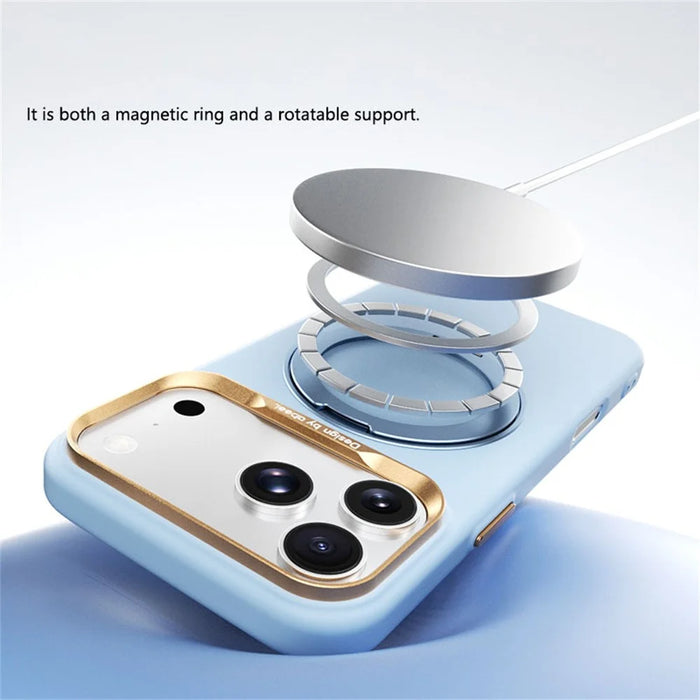 ABEEL For iPhone 17 Pro  /  18 Pro Magnetic Case Ring Kickstand Liquid Silicone Feel PC Phone Cover - Sky Blue - 6