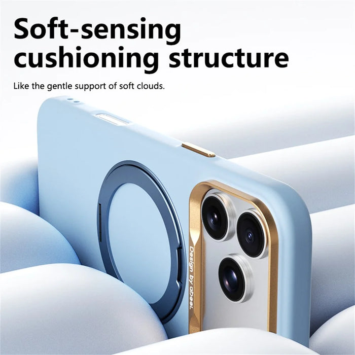 ABEEL For iPhone 17 Pro  /  18 Pro Magnetic Case Ring Kickstand Liquid Silicone Feel PC Phone Cover - Sky Blue - 7