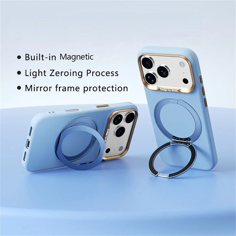 ABEEL For iPhone 17 Pro Max  /  18 Pro Max Magnetic Case Ring Kickstand Liquid Silicone Feel PC Phone Cover - Sky Blue - 2