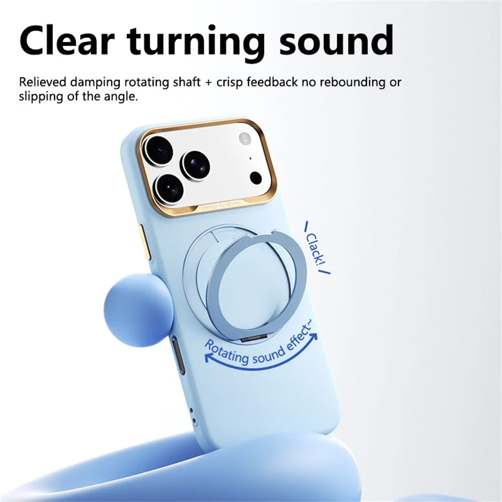 ABEEL For iPhone 17 Pro Max  /  18 Pro Max Magnetic Case Ring Kickstand Liquid Silicone Feel PC Phone Cover - Sky Blue - 3