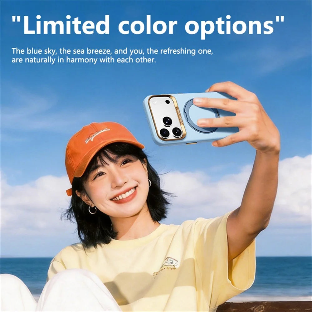ABEEL For iPhone 17 Pro Max  /  18 Pro Max Magnetic Case Ring Kickstand Liquid Silicone Feel PC Phone Cover - Sky Blue - 4